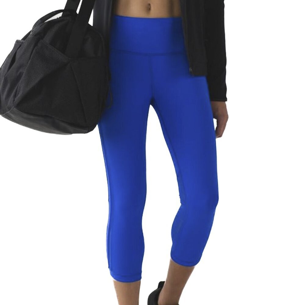 Lululemon Hit It Crop Cerulean Blue Mesh High-Rise Reflective Size 2 - NWOT - Picture 1 of 6